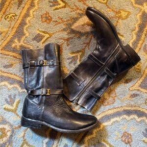 BED|STU Black Leather Moto Boots